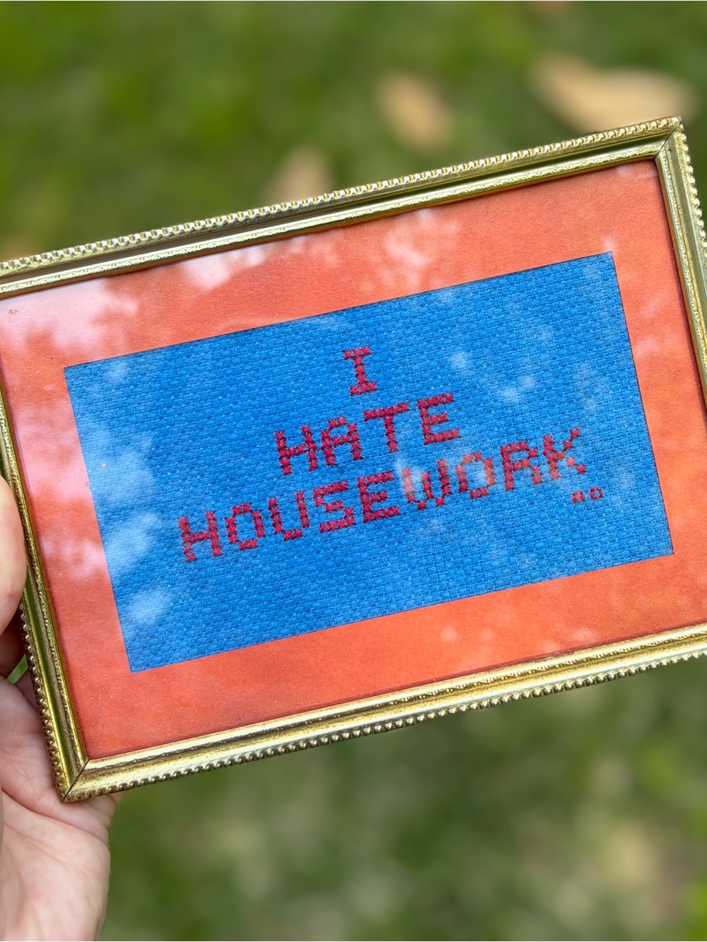 Vintage 80s I Hate Housework Needlepoint Cross Stitch Framed Art